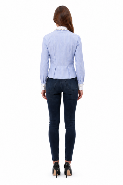 Versace Bluse Blau-Weiß Gestreift mit Verzierungen