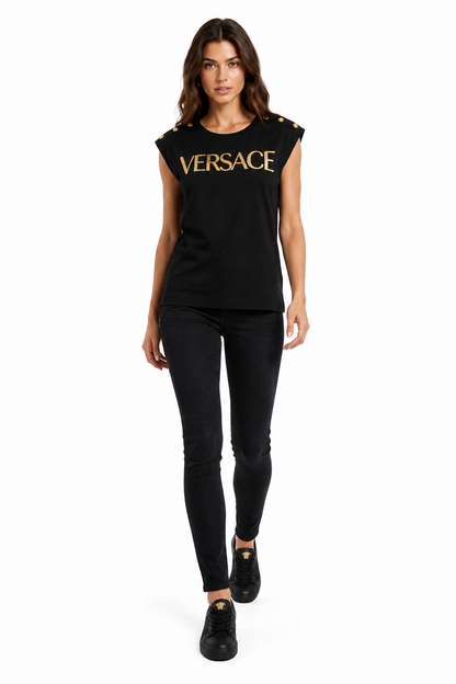 Versace Tanktop Damen Baumwolle mit Logo-Print Schwarz