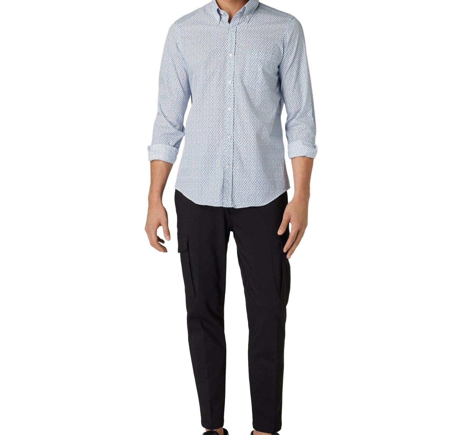 Herrenhemd von Paul &amp; Shark aus Baumwolle mit weiß-blauem Print, Kurzarm, stilvoll und bequem für den Alltag.