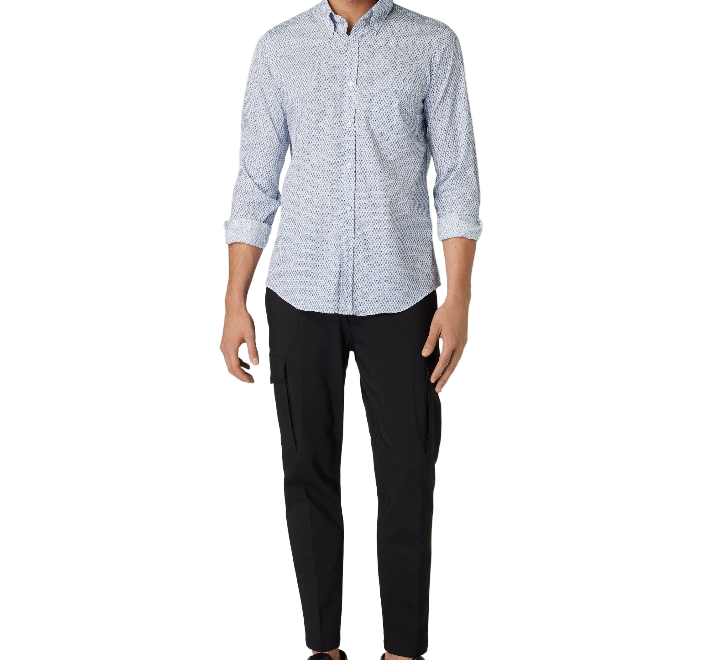 Herrenhemd von Paul &amp; Shark aus Baumwolle mit weiß-blauem Print, Kurzarm, stilvoll und bequem für den Alltag.