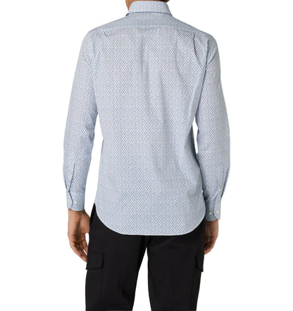 Herren-Hemd von Paul &amp; Shark aus Baumwolle mit weiß-blauem Print, klassische Passform, langärmlig und mit Kragen.