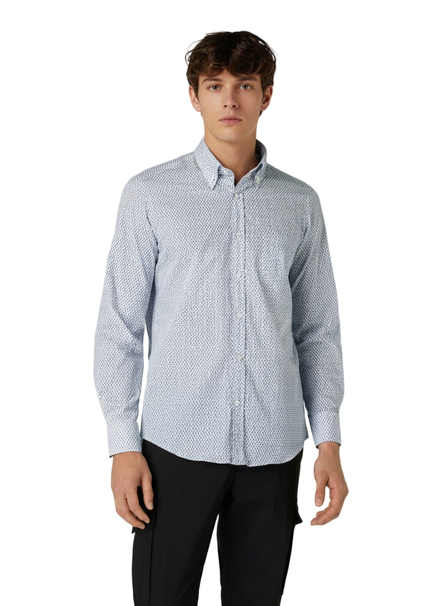 Herren-Hemd von Paul &amp; Shark aus Baumwolle mit weiß-blauem Print, langarm, bequemes Modehemd für Männer.