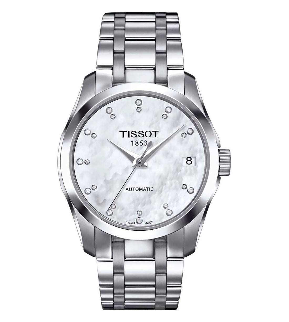 Tissot Couturier Automatic Lady Diamanten 32mm Damenautomatikuhr mit Edelstahlarmband und Diamant-Indexen, elegant und stilvoll.