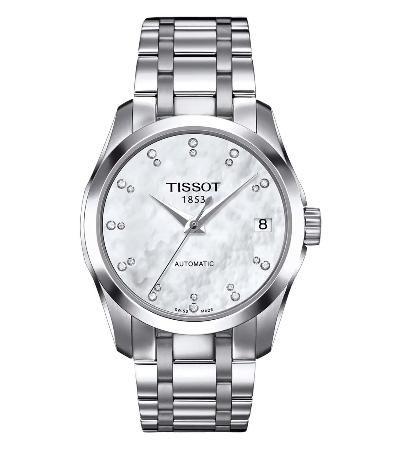 Tissot Couturier Automatic Lady Diamanten 32mm Damenautomatikuhr mit Edelstahlarmband und Diamant-Indexen, elegant und stilvoll.