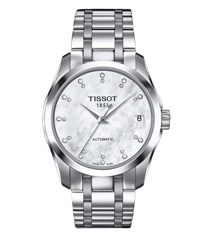 Tissot Couturier Automatic Lady Diamanten 32mm Damenautomatikuhr mit Edelstahlarmband und Diamant-Indexen, elegant und stilvoll.