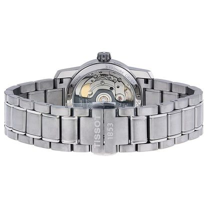 Tissot T-Classic Titanium Automatikuhr mit 40mm Gehäuse, Edelstahlarmband, elegantes Design und automatisches Uhrwerk.