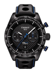 Tissot PRS 516 Automatik-Chronograph 45mm mit Edelstahlgehäuse, schwarzes Zifferblatt und Chronographenfunktion.