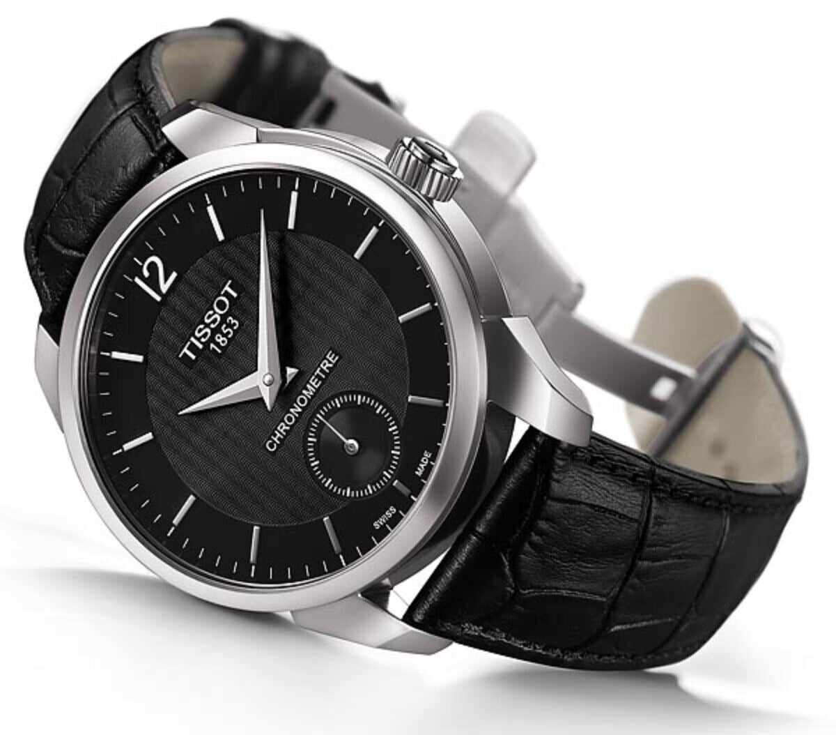 Tissot T-Complication Chronometer Herrenuhr 43mm mit Automatikwerk, Zifferblatt und Gehäuse aus Edelstahl.