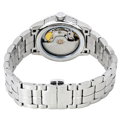 Tissot Luxury Powermatic 80 Lady Damenuhr mit 33mm Gehäuse, elegantes Automatikdesign, silbernes Zifferblatt und Edelstahlarmband.